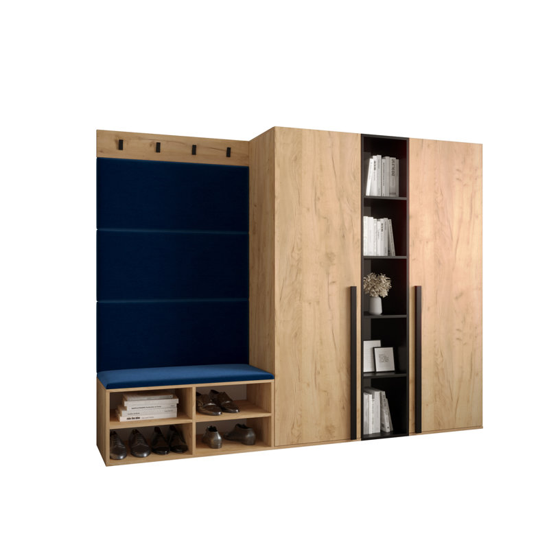 Jasmeen Hallway Set with Storage Bench and Shoe Storage, Oak/Blue
