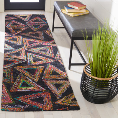 Hand Tufted Wool/Cotton Geometric Rug in Dark Green/Black