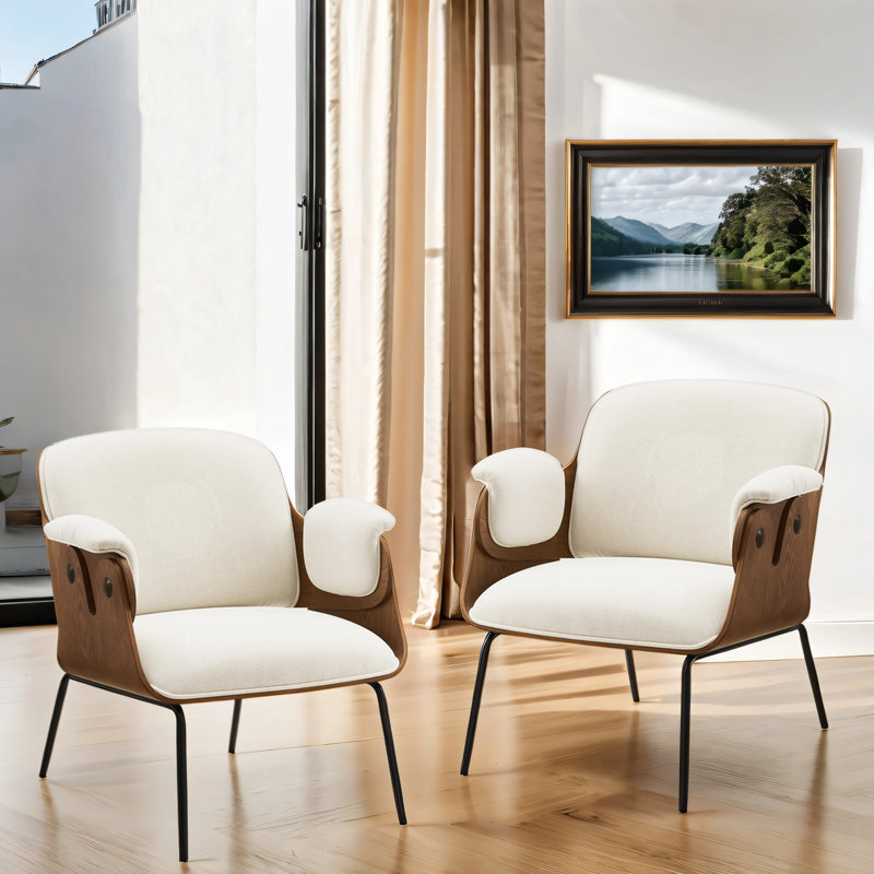 Upholstered Armchair, Beige Cotton/Linen