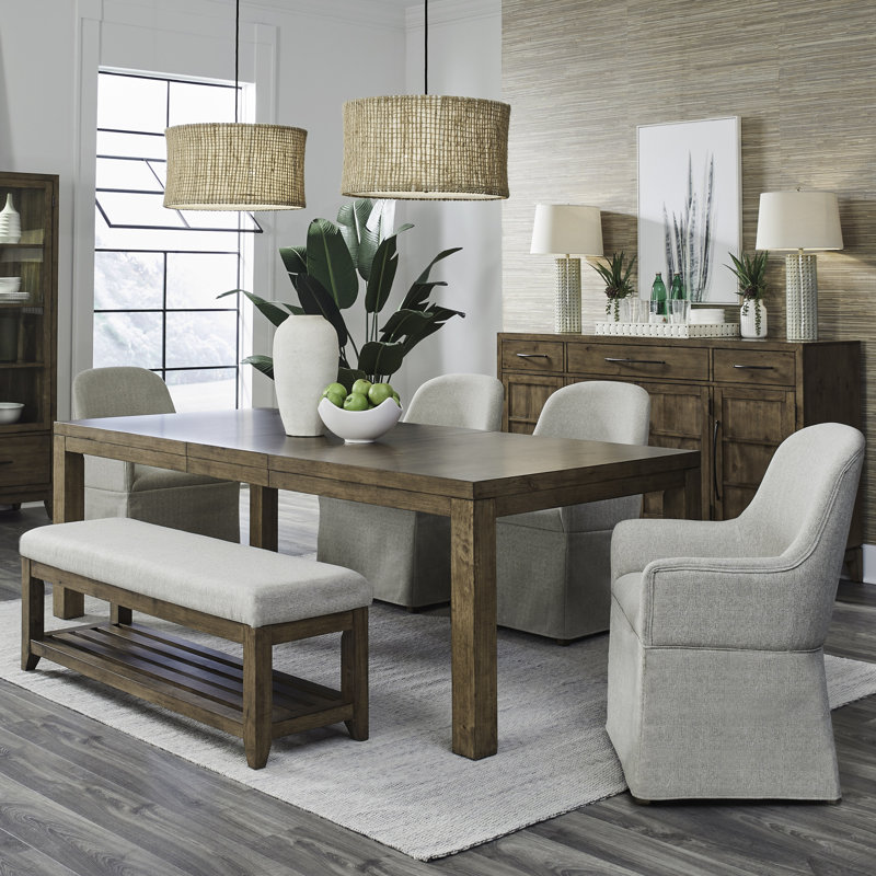 Hinkle 6 Piece Rectangular Dining Table Set, 6 Pieces: Table, 4 Chairs, Bench