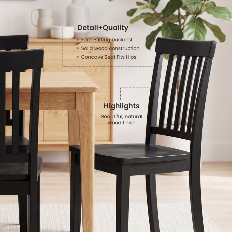 Tanvier Slatted Back Dining Chair Solid Wood Side Chair, Black