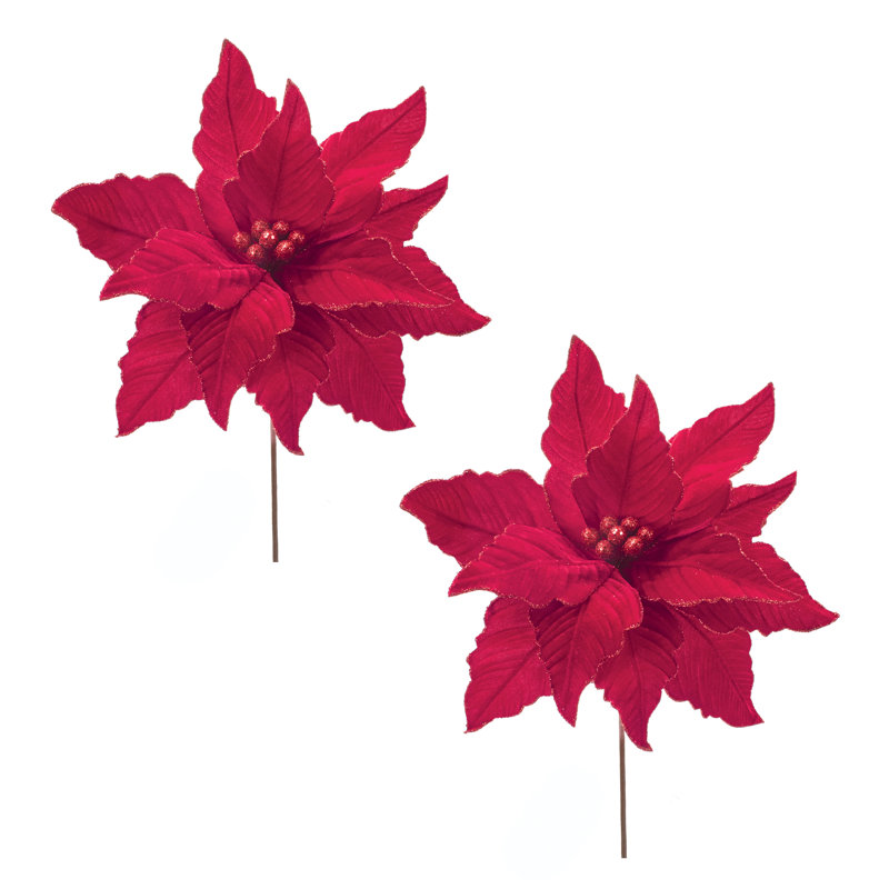 Tige de fleur de poinsettia rouge scintillant (ensemble de 2)