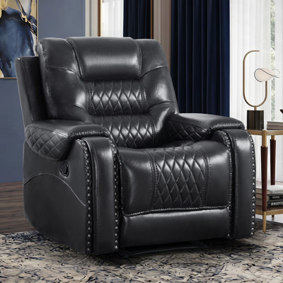34.6'' Wide Modern Upholstered Faux Leather Manual Recliner Chair With Quilted Stitching & Nailhead Trim(Set Of 2)