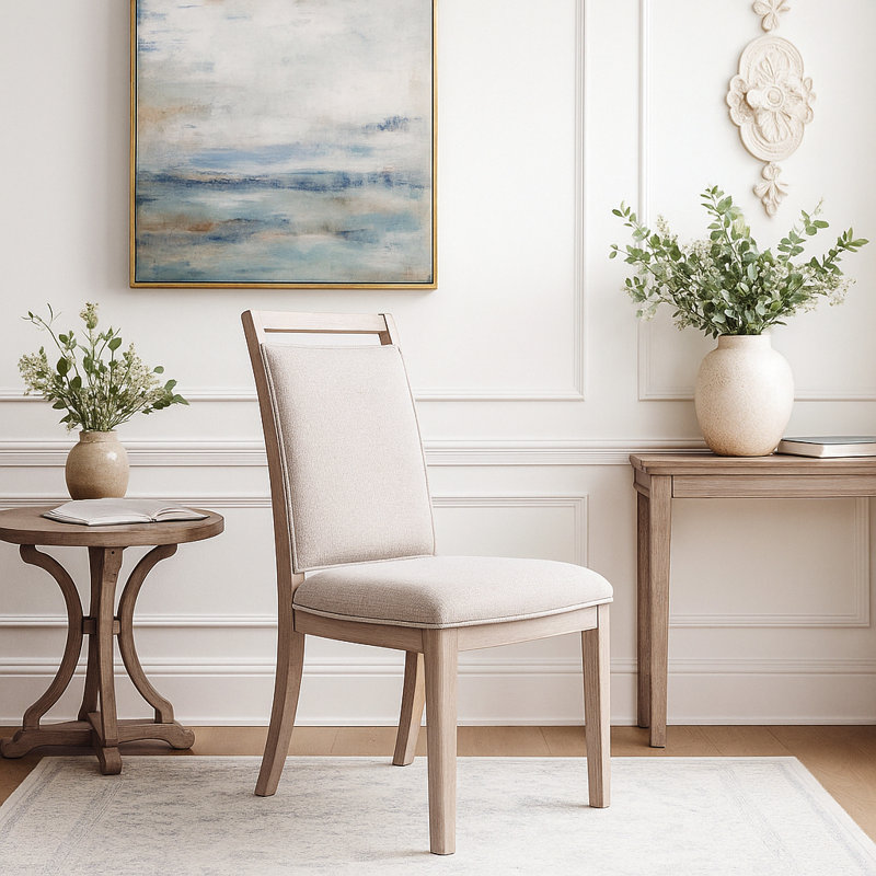 Chaise de salle à manger rembourrée avec finition en bois clair