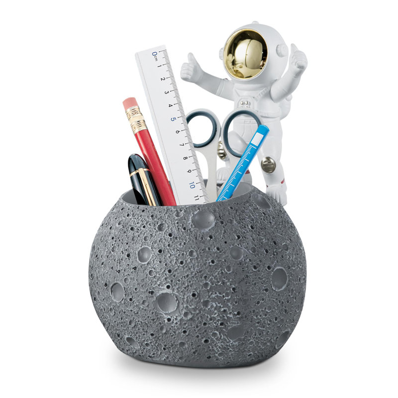 Pen Holder, Astronaut Stand For Desk Pencil Holder, Resin Desk Moon Organizer Decorative Accessories Ideal Gift For Office, Classroom, Home - Grey