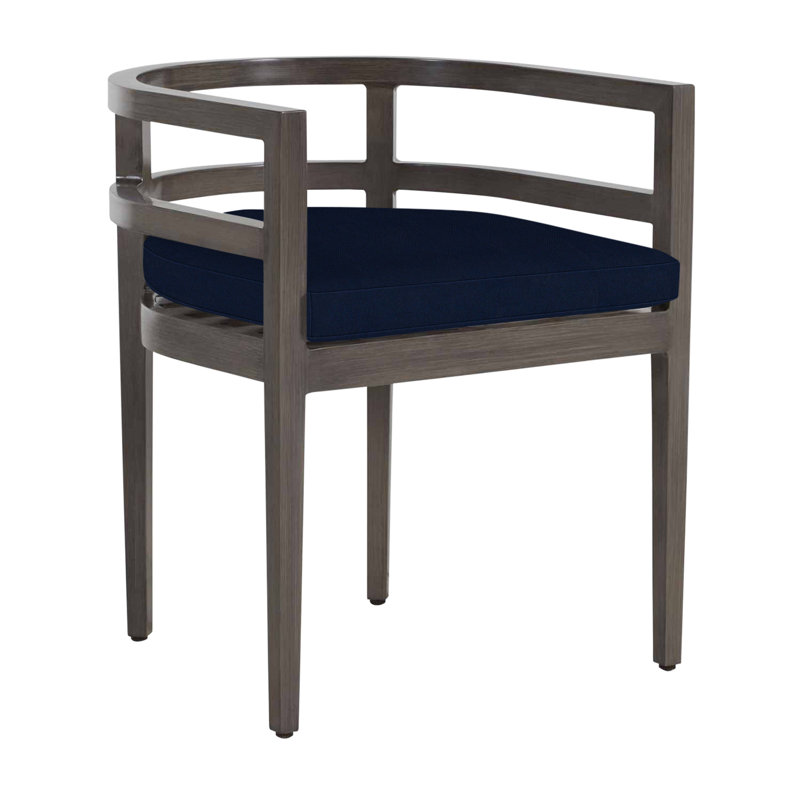 Santa Barbara Aluminum Patio Dining Armchair with Cushion, No Welt, Indigo Velvet