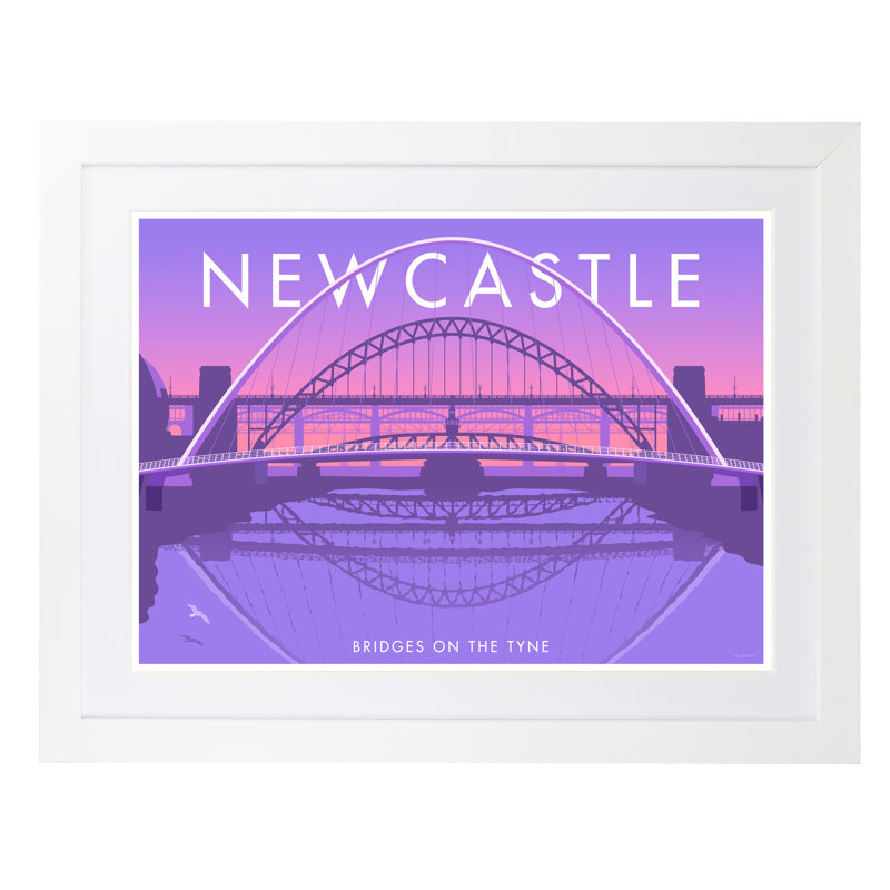 Newcastle Bridges by Stephen Millership - Print, 33.5 cm H x 43.5 cm W x 2.2 cm D, White