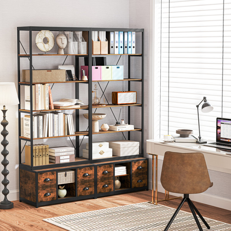 8-tier Bookshelf 79'' Freestanding Bookcase w/ 4 Fabric Drawers & Storage