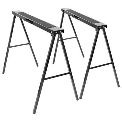 Harbour Housewares 2x Iron Saw Horses - Folding Saw Horse Work Bench Stand Wood Holder Lightweight Log Splitter Sawhorse Workbench