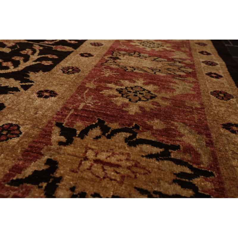 Tapis décoratif chocolat oriental noué à la main en laine Byong