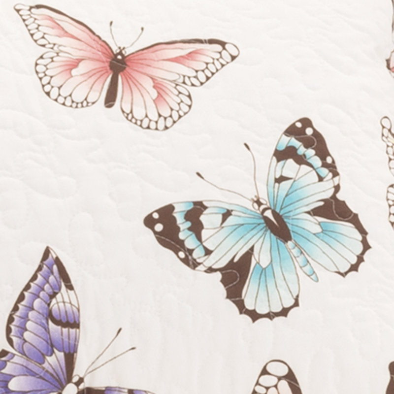 Pink Butterfly Ruffled Microfiber Full Quilt Set