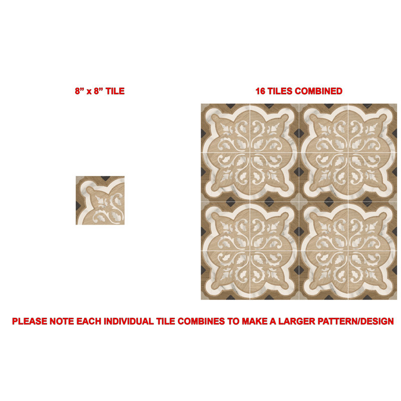 Carreau de mur et de sol à motif espagnol 8 "x 8" Intarsi Elite 05
