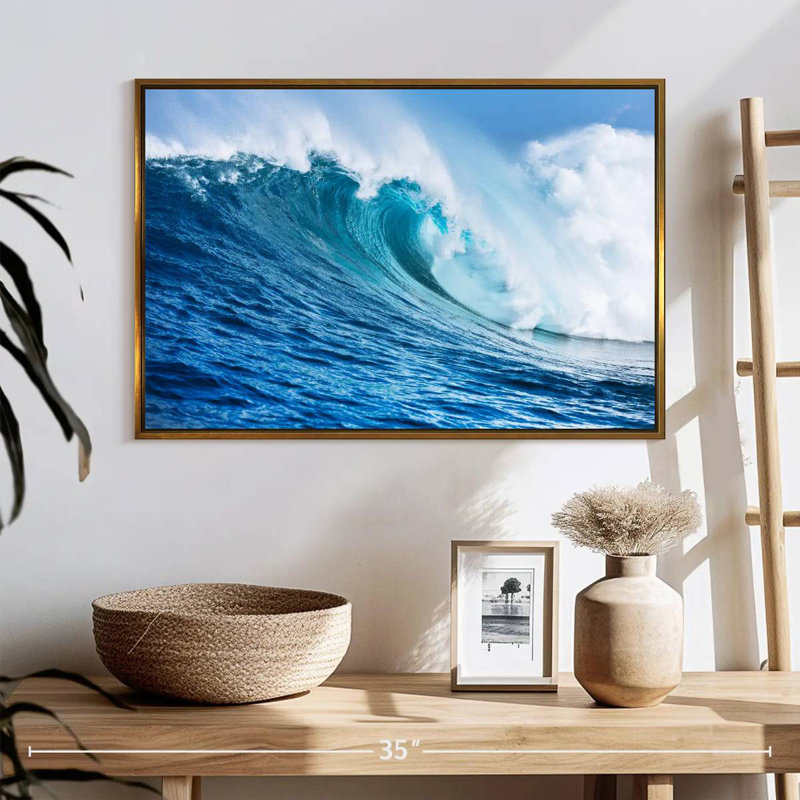 Grande vague, 25 po x 17 po, Cadre flottant doré