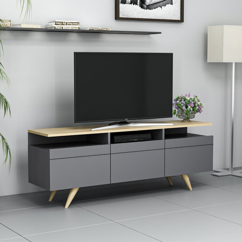 Meuble télé moderne avec tablettes multiples, 59,1 po x 20,5 po x 13,8 po | 100% panneau de particules enduit de mélamine, épaisseur: 0,7 pouce | Conception murale, style scandinave pour les salons contemporains