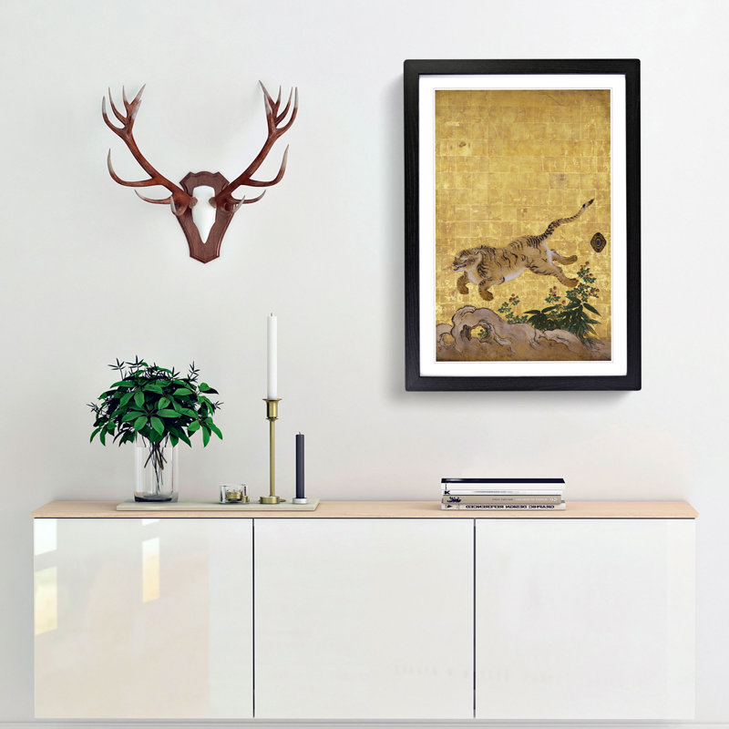 Leaping Tiger by Hashimoto Gaho - Picture Frame Painting Print, 65cm H x 48cm W x 2cm D, Black Framed