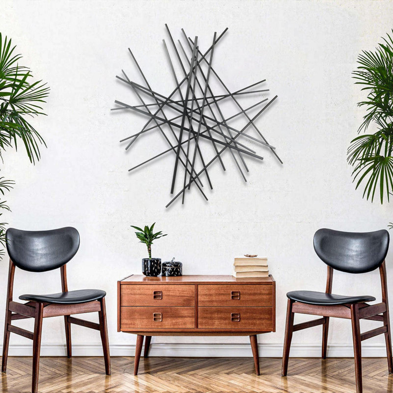 Handmade Modern Abstract Wall Decor on Metal, 35" H x 33.5" W x 1.25" D, Black