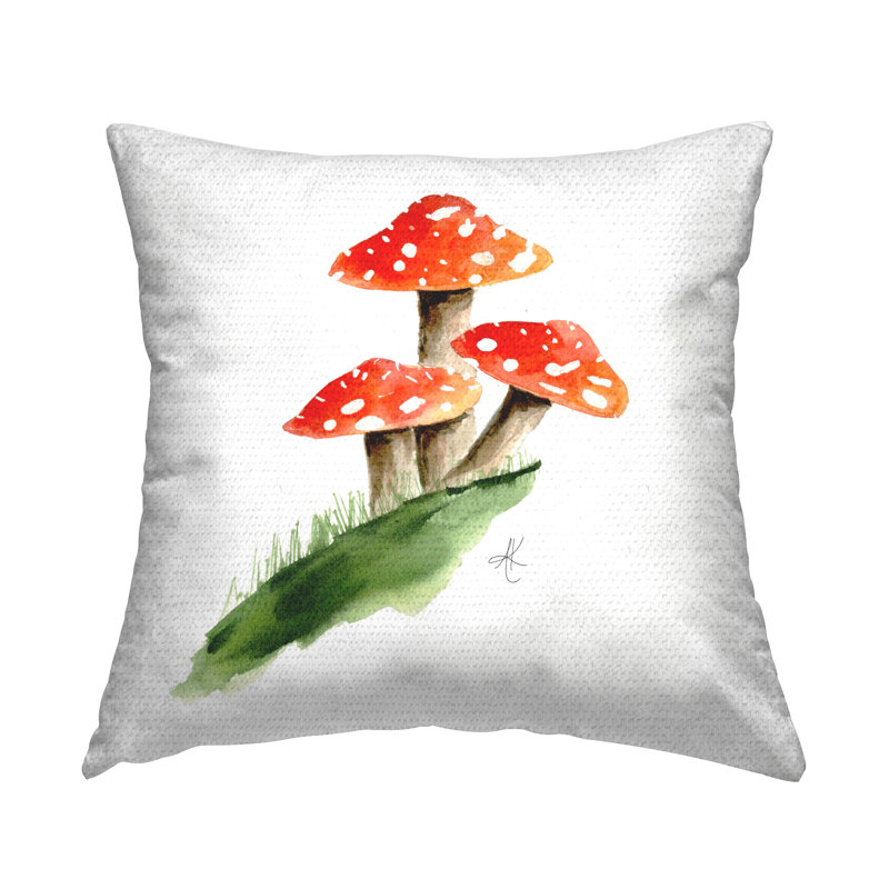Coussin décoratif à motif de trio de champignons rouges par Alexandria Gilbert Kincaid