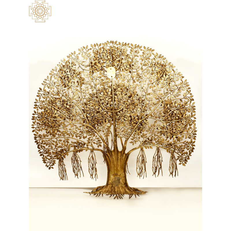 Art mural en laiton d'arbre de Bodhi de 55 pouces fabriqué à la main - sculpture de déclaration verte et brune pour espace de méditation, murs décoratifs et décoration spirituelle