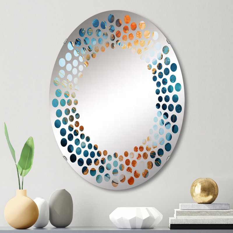 Art mural liquide bleu et brun Geyser - Miroir mural à pois - MIR113178 - Ovale, L 20 po x H 30 po