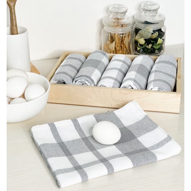Cotton Plaid Jacquard Dish Cloth Kitchen Towel, Gray/White