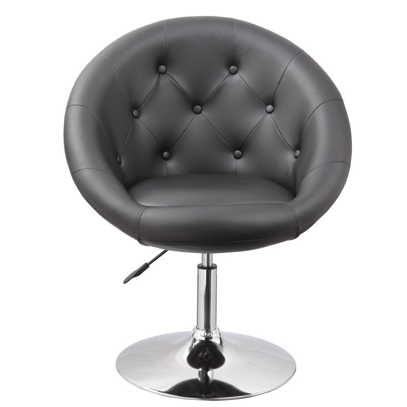 Latasha Faux Leather Swivel Barrel Chair, Black
