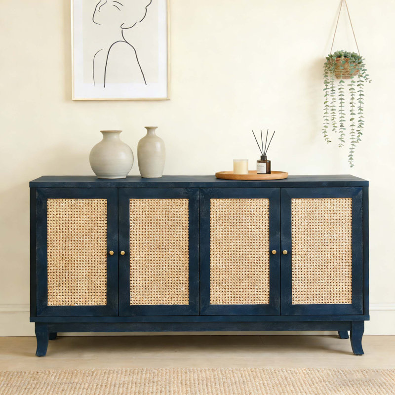 Handcrafted Premium Grain Panels Sideboard, Antique Navy Blue