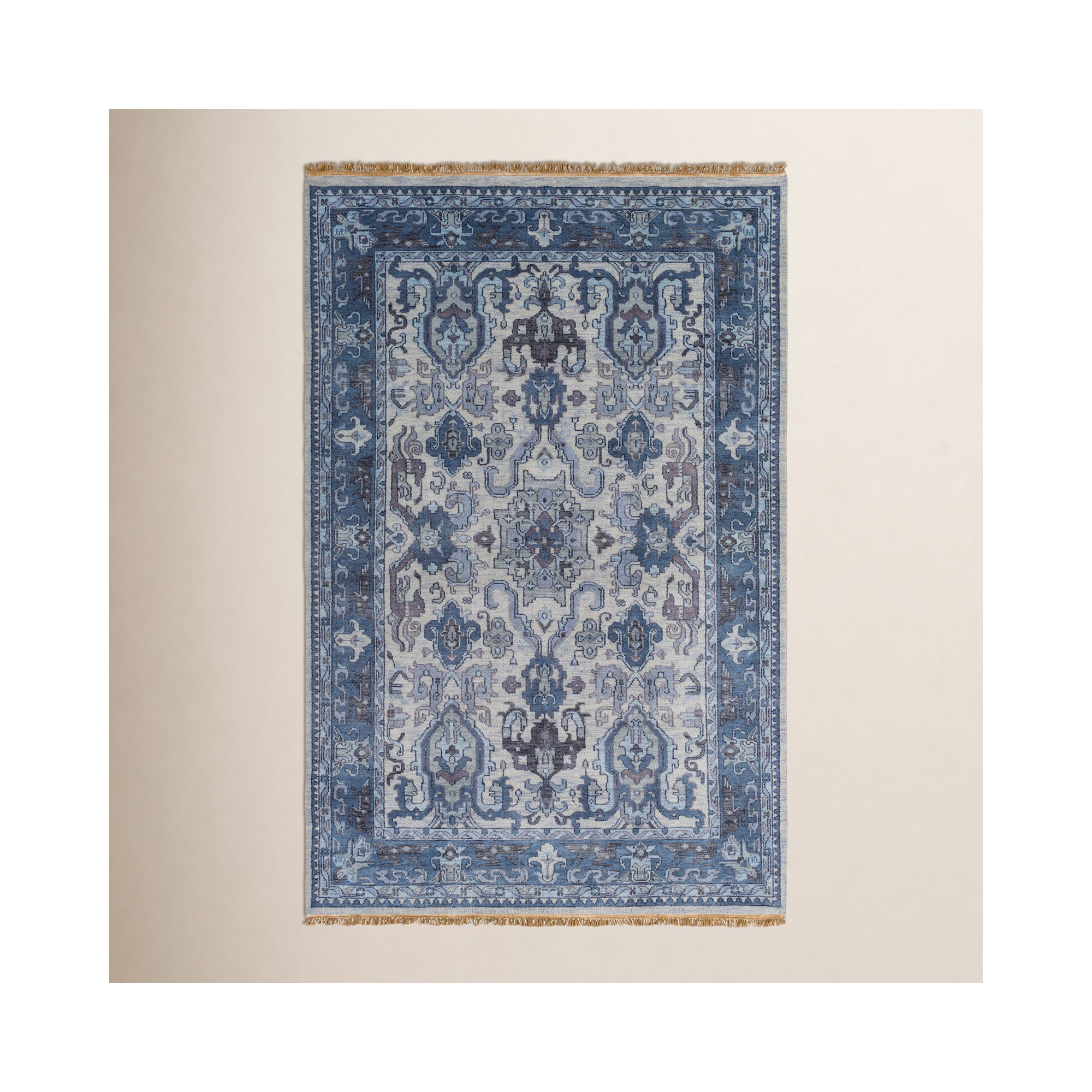 Mulane Handmade NZ Wool Navy/Light Gray/Ivory Rug, Rectangle 9' x 13'