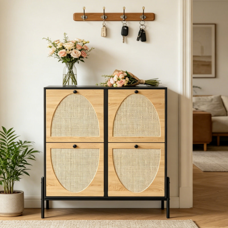 Armoire à chaussures pour hall d'entrée avec 4 portes rabattables, armoire à chaussures réglable pour économiser de l'espace, l 9,3 po x l 39,4 po x H 34,7 po