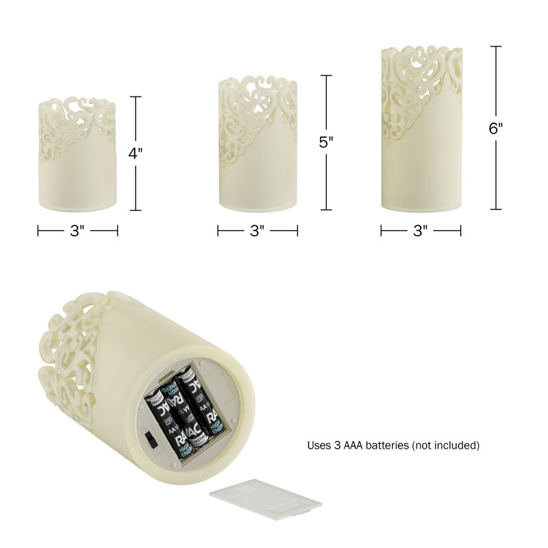 LED Candles with Remote Control – Pack of 6 Realistic Flameless Pillar Lights with Lace Details and Vanilla Scented Wax