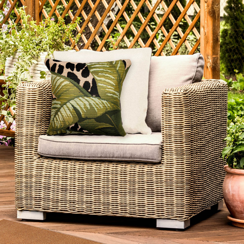 Green and Beige Tropical Leaf Print Indoor/Outdoor Pillow