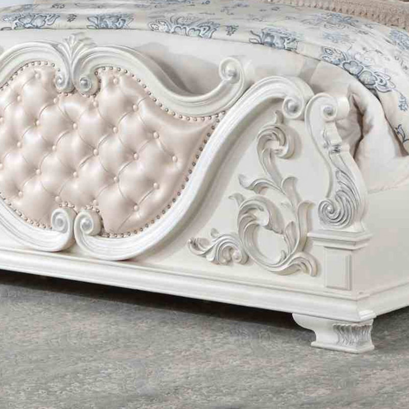 Pearl White Traditional California King Size Bed Tufted HB Luxury Look 1Pc Bed Bedroom Furniture Wooden, King