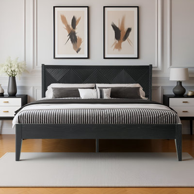 Averin King Solid Wood Bed Frame - AVB-48-K with Headboard & Footboard, Metal Center Legs, 12 Durable Slatted Base, No Box Spring Needed, Easy Assembly, Anti-Noise, Under-Bed Storage, Ebony Black