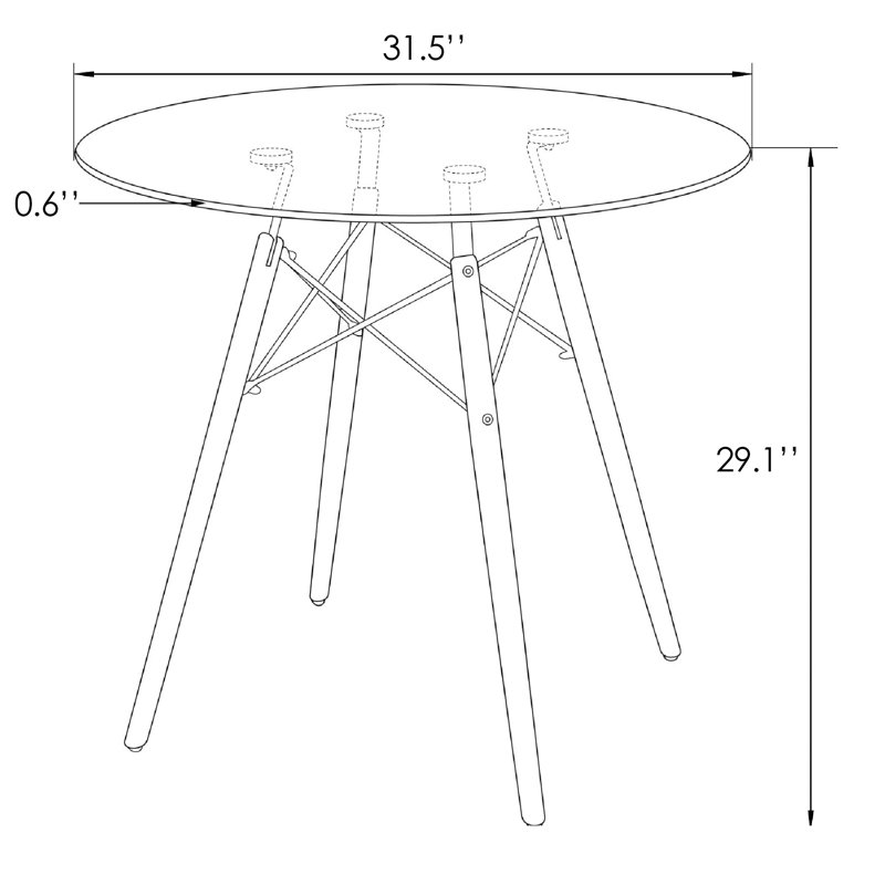 Philean Round Solid Wood Base Eiffel Dining Table, Black, 29" H x 31.50" L x 31.50" W