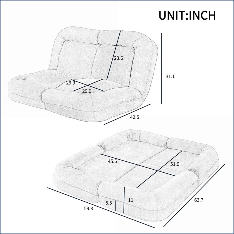 Canapé-lit double convertible 18 positions - Canapé-lit pliable pour le salon | Blanc | Profondeur du siège 63,78