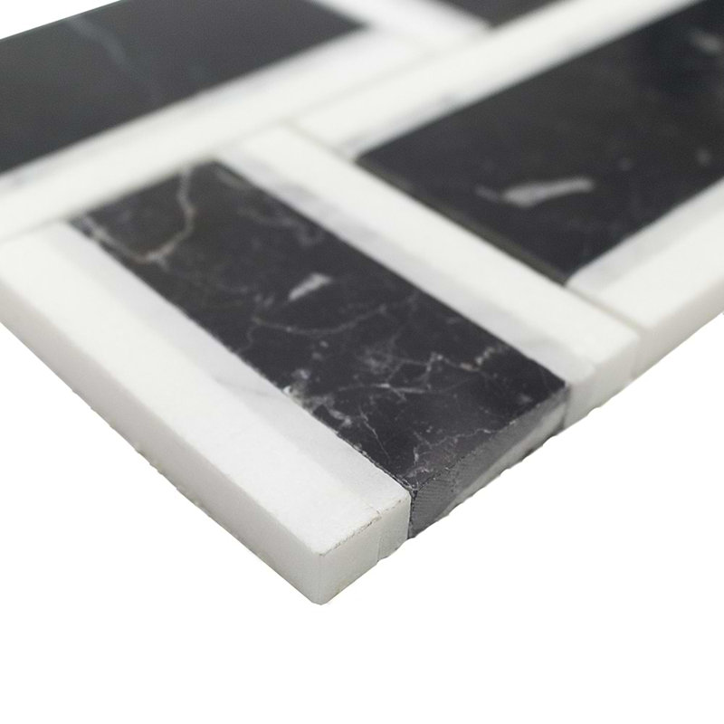 Esplanade 13x13 Basketweave Polished Marble Mosaic Tile, Black Beauty