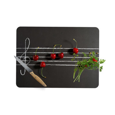 Musical Notes Design on Cherry-Look Glass Kitchen Serving Board Ideal for Music-Loving Homeowners Who Appreciate Artistic Kitchenware