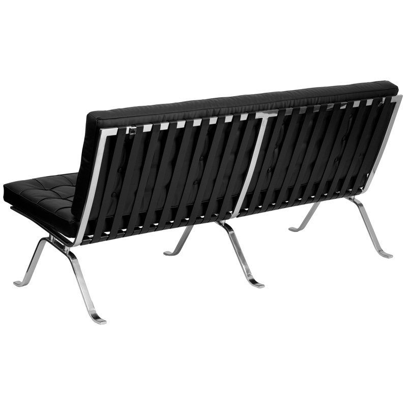 Massaline LeatherSoft Button Tufted Armless Sofa with Designer Curved Legs, Black