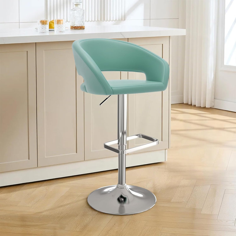 Tabouret de bar rotatif à hauteur ajustable Anastacio, Argent argent, Vert menthe