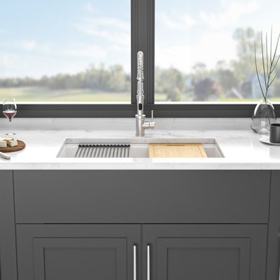 30X19", Granite Composite, Kitchen Sink, Workstation, Undermount, , Quiet Operation, Non - Scratch Surface, Bottom Grid, Drying Roll Up Rack Quartz 30X19" Sink Workstation Smooth Porous