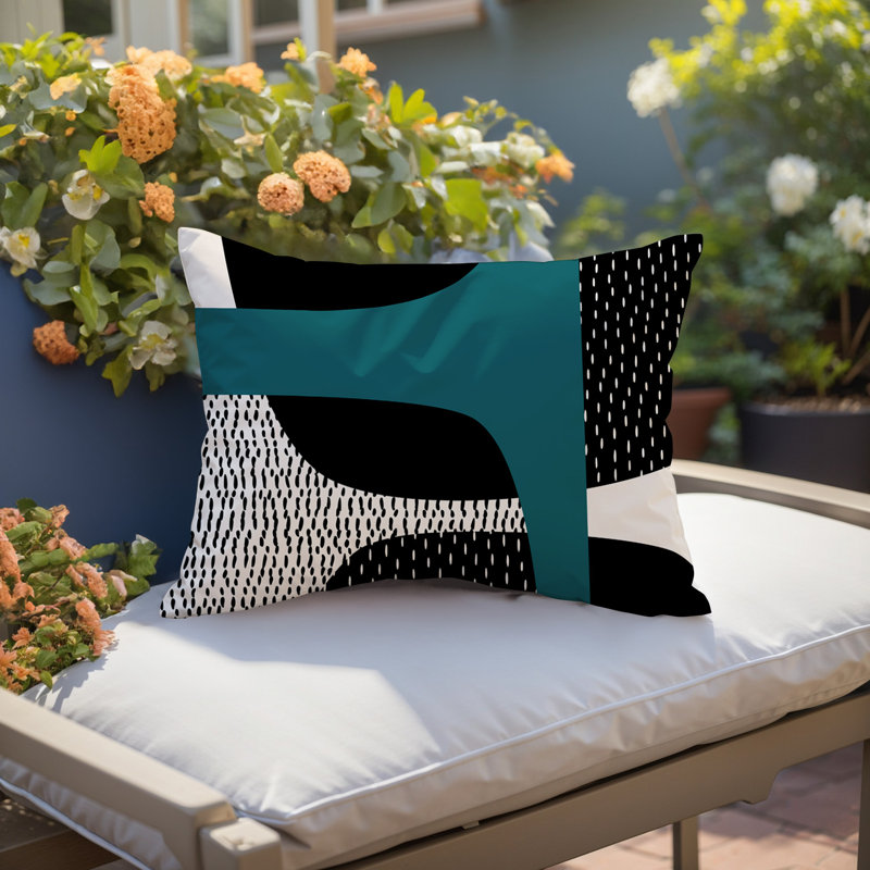 Coussin lombaire réversible intérieur / extérieur Vikka, H 18 po x l 25 po, Émeraude / noir / blanc cassé, Tribo