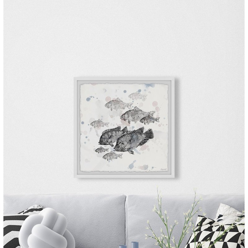 Schooling Fish - Single Picture Frame Painting, 81cm H x 81cm W x 3.81cm D