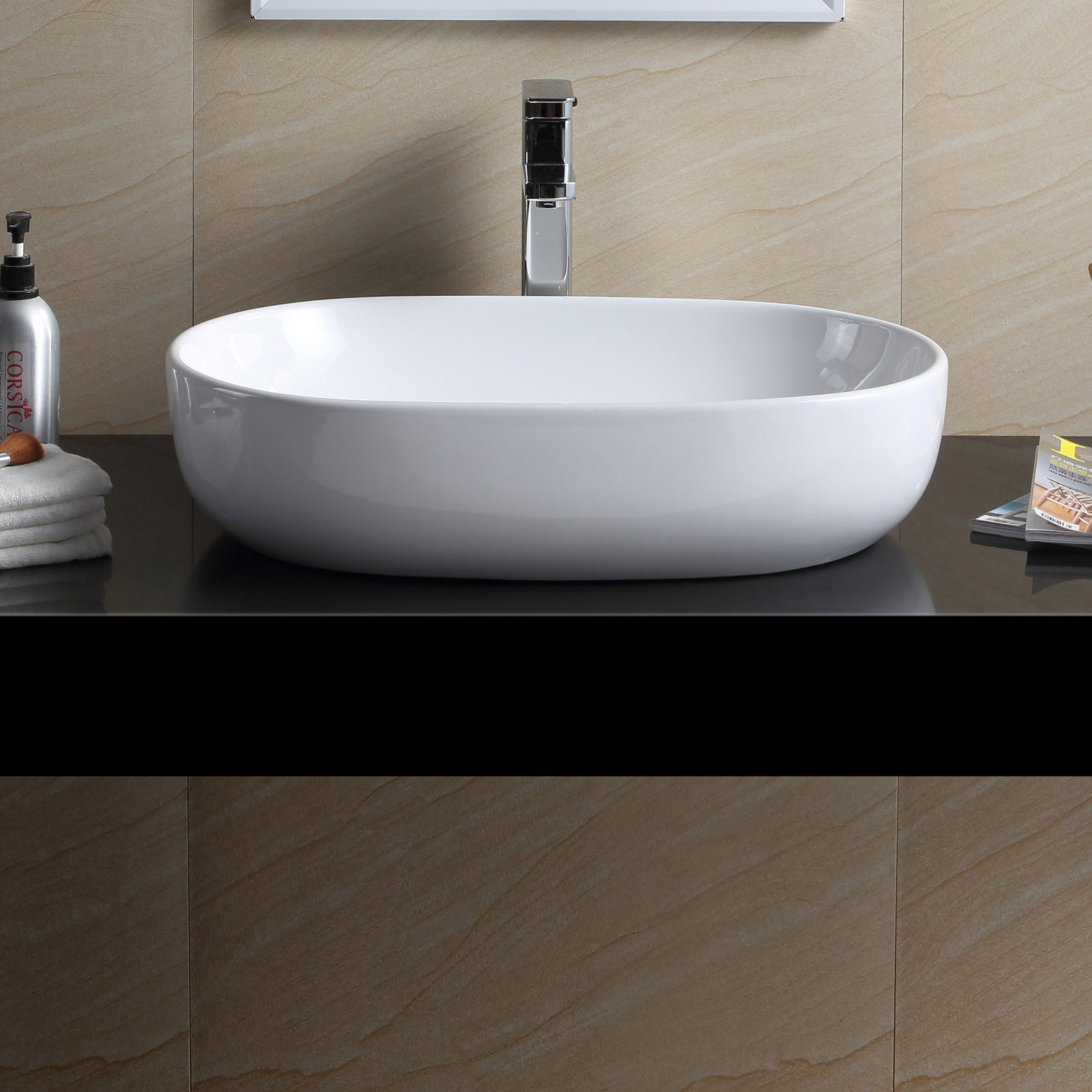 Modern Vitreous China Oval Vessel Bathroom Sink
