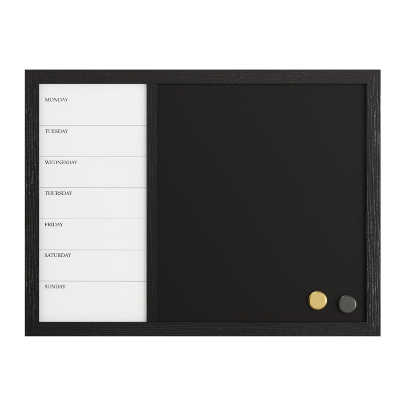 Thomas Martha Stewart Magnetic Weekly Calendar Dry Erase Board and Chalk Board with Liquid Chalk Marker, Black