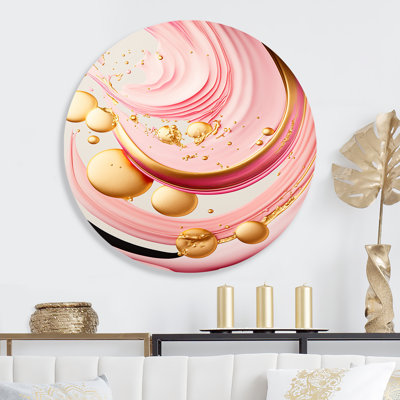 «Rose and Gold Abstract Circles II», spirales abstraites, art mural sur métal