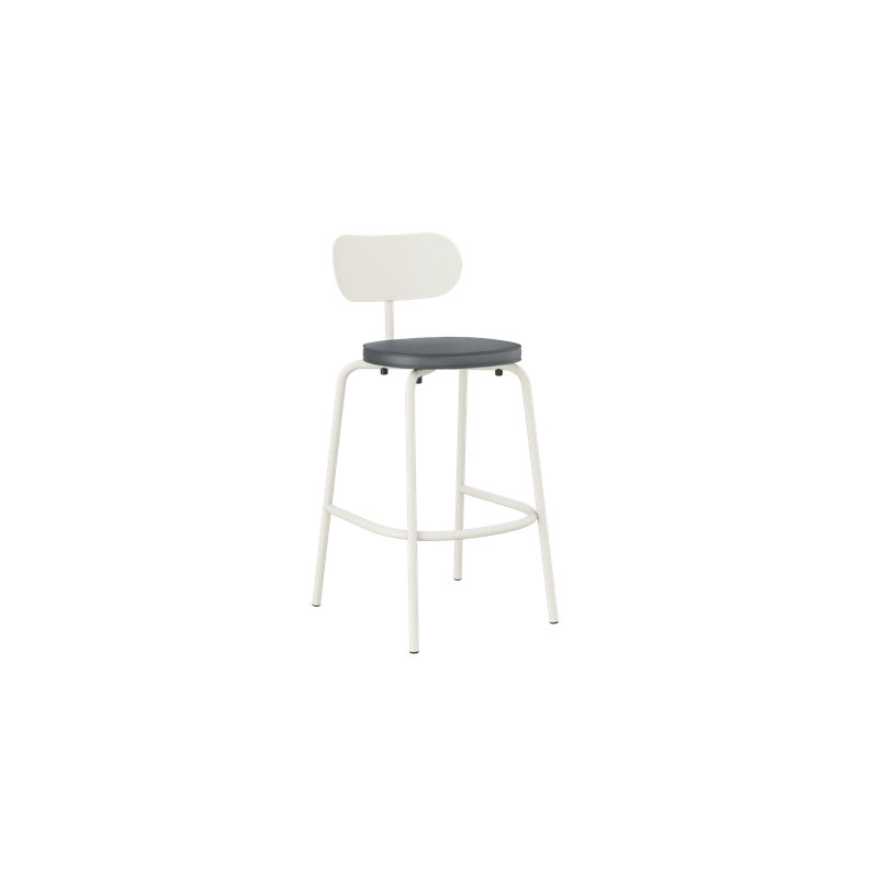 Khylia Upholstered Bar Stool, Gray Seat/Pure White Base