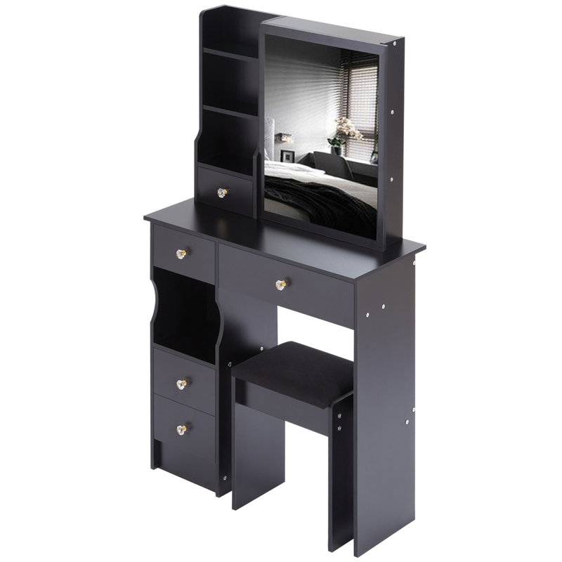 29.2" Vanity Table With Mirror And Storage For Small Space, Black