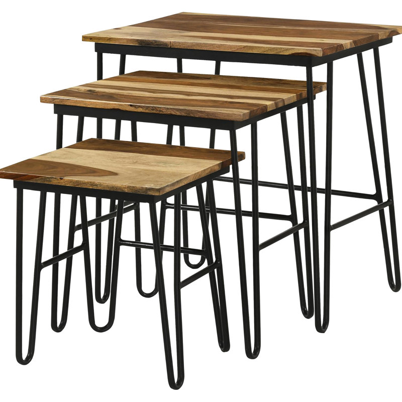 3 Nesting Tables With Charming And Iron Frame Rectangular Natural Wood Base