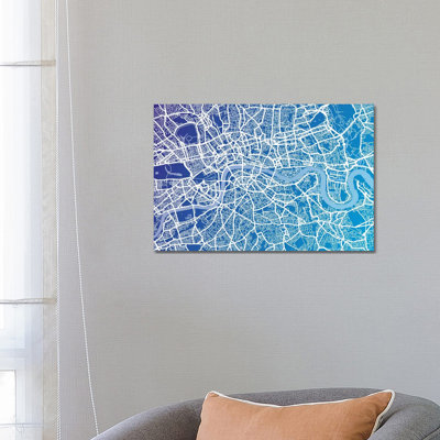 London Street Map (Blue II) by Michael Tompsett - Wrapped Canvas Print