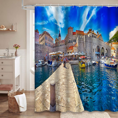 Croatia Old Town Sunset Sea Europe Shower Curtain with 12 Hooks