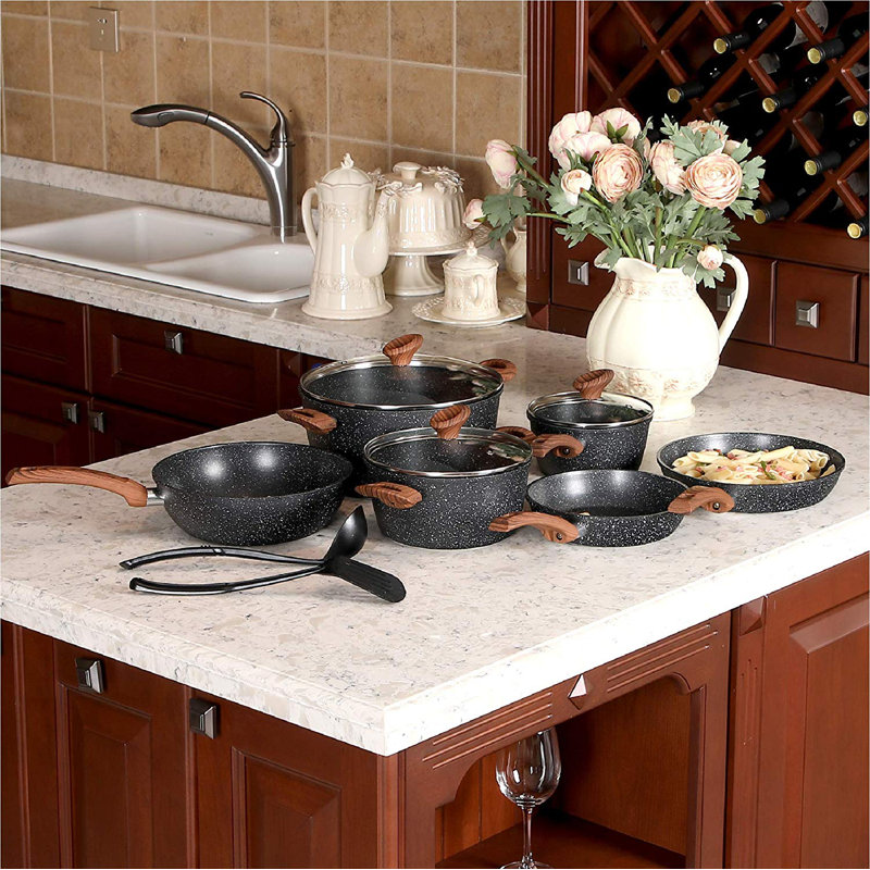 Djavad 12 Piece Nonstick kitchen Cookware Pots and Pans Set, Black